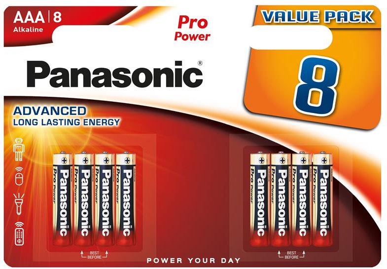 Батарейка тип AAA Panasonic PRO POWER AAA 8 шт. (LR03XEG/8BW) - Фото 1