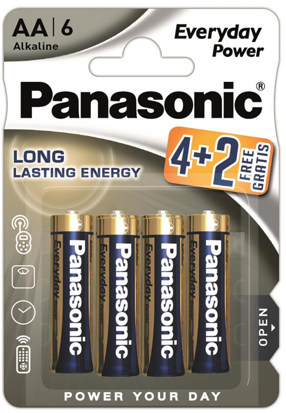 Батарейка тип AA Panasonic Everyday Power лужна AA 6 шт. (LR6REE/6B2F) - Фото 1