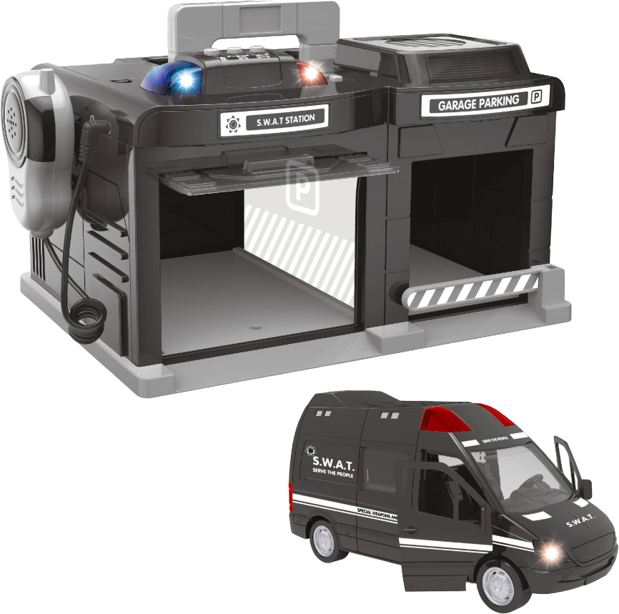 Игровой набор CHENGMEI TOYS гараж с металлической машинкой спецназ (свет, звук) (CLM-558) - Фото 1