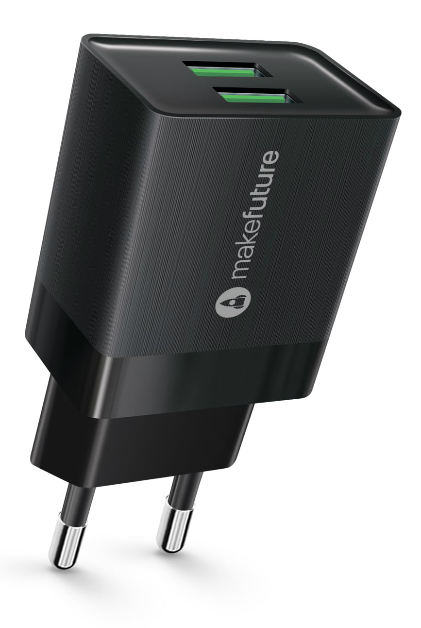Сетевое зарядное устройство MakeFuture 2.4A 2USB Auto-ID Black (MCW-22BK) - Фото 1