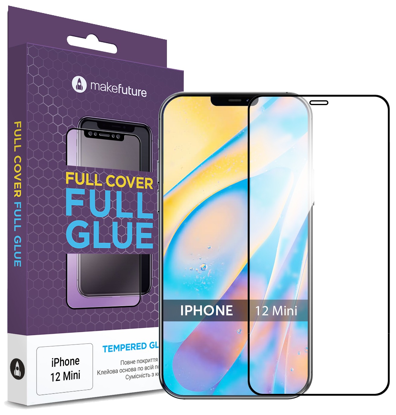 Защитное стекло для смартфона MakeFuture Full Cover Full Glue Apple iPhone 12 Mini (MGF-AI12M) - Фото 1