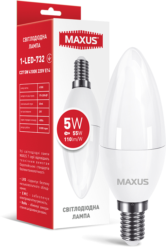 Лампочка світлодіодна Maxus C37 5W 4100K 220V E14 (1-LED-732) - Фото 1