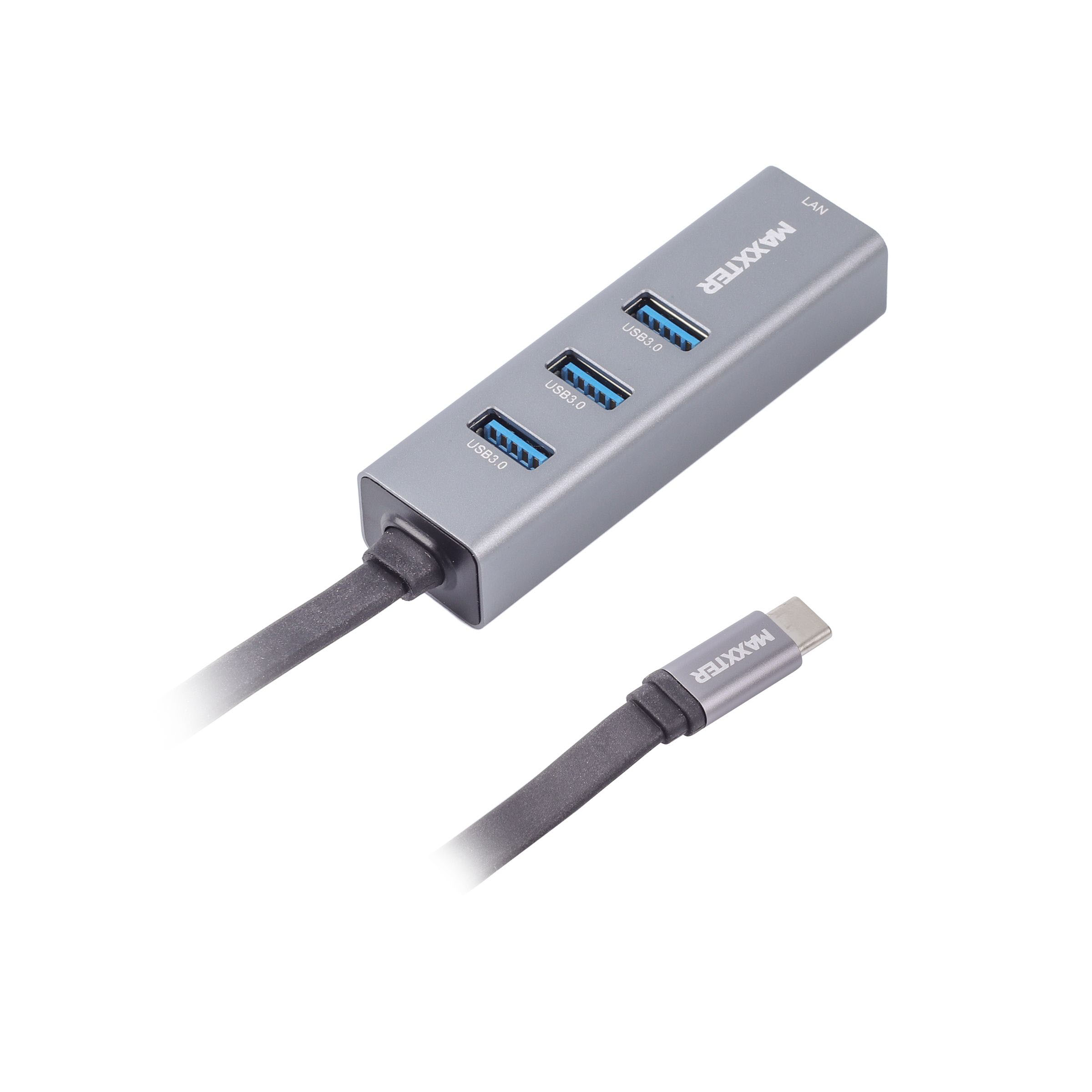 Переходник USB-C - Ethernet Maxxter с Type-C на Gigabit Ethernet, 3 Ports USB 3.0 (NECH-3P-02) - Фото 1
