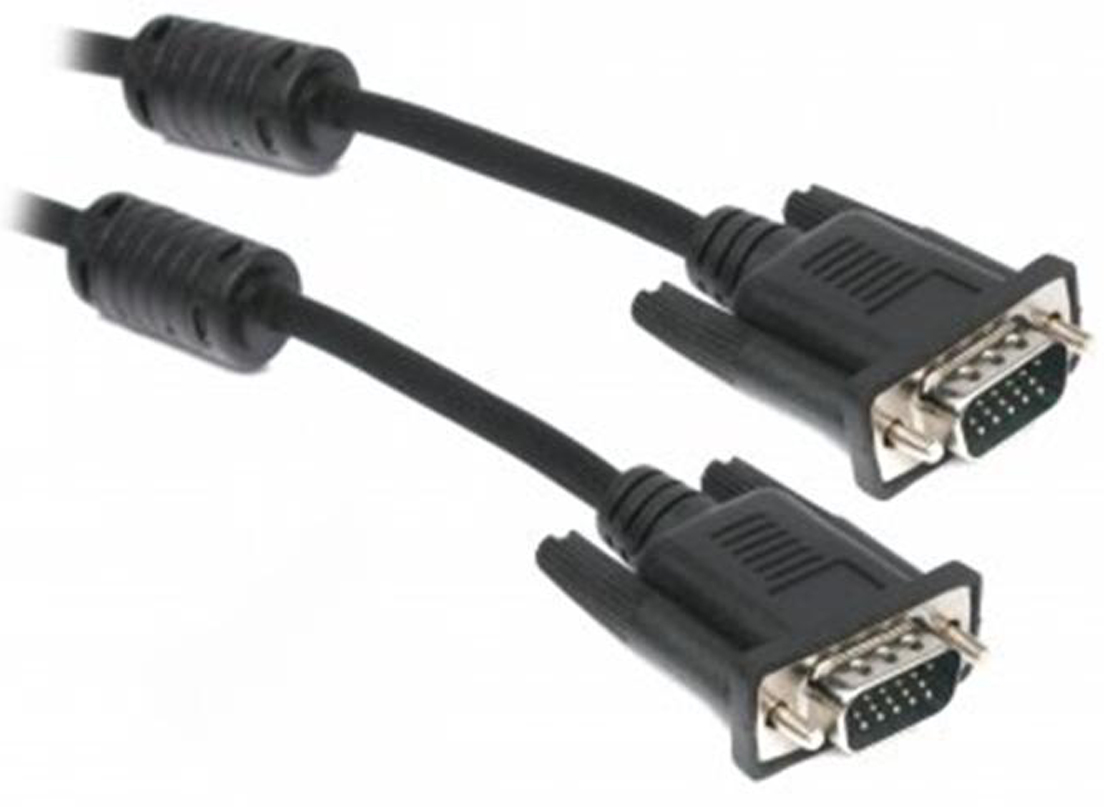Кабель VGA Maxxter VGA HD15M - VGA HD15M 3+4C, с 2-мя фер, 3m Black (V-VGA-10) - Фото 1