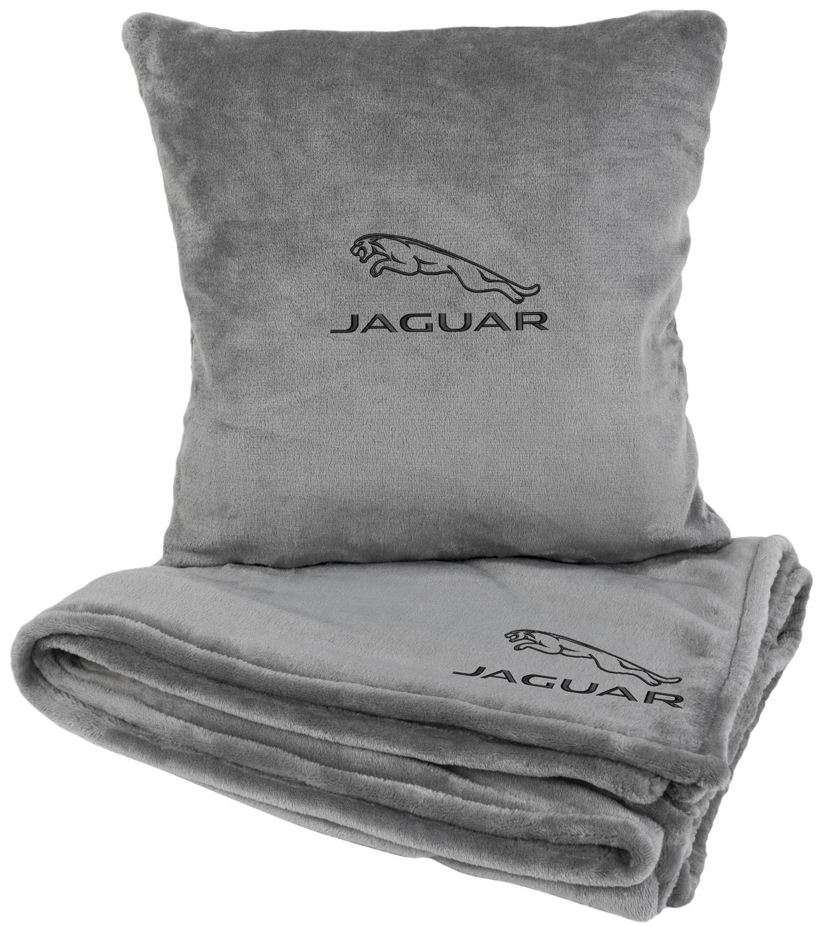 Набор плед + подушка в авто EVAtech из махры M для Jaguar серые MBLMPSMGV050 - Фото 1
