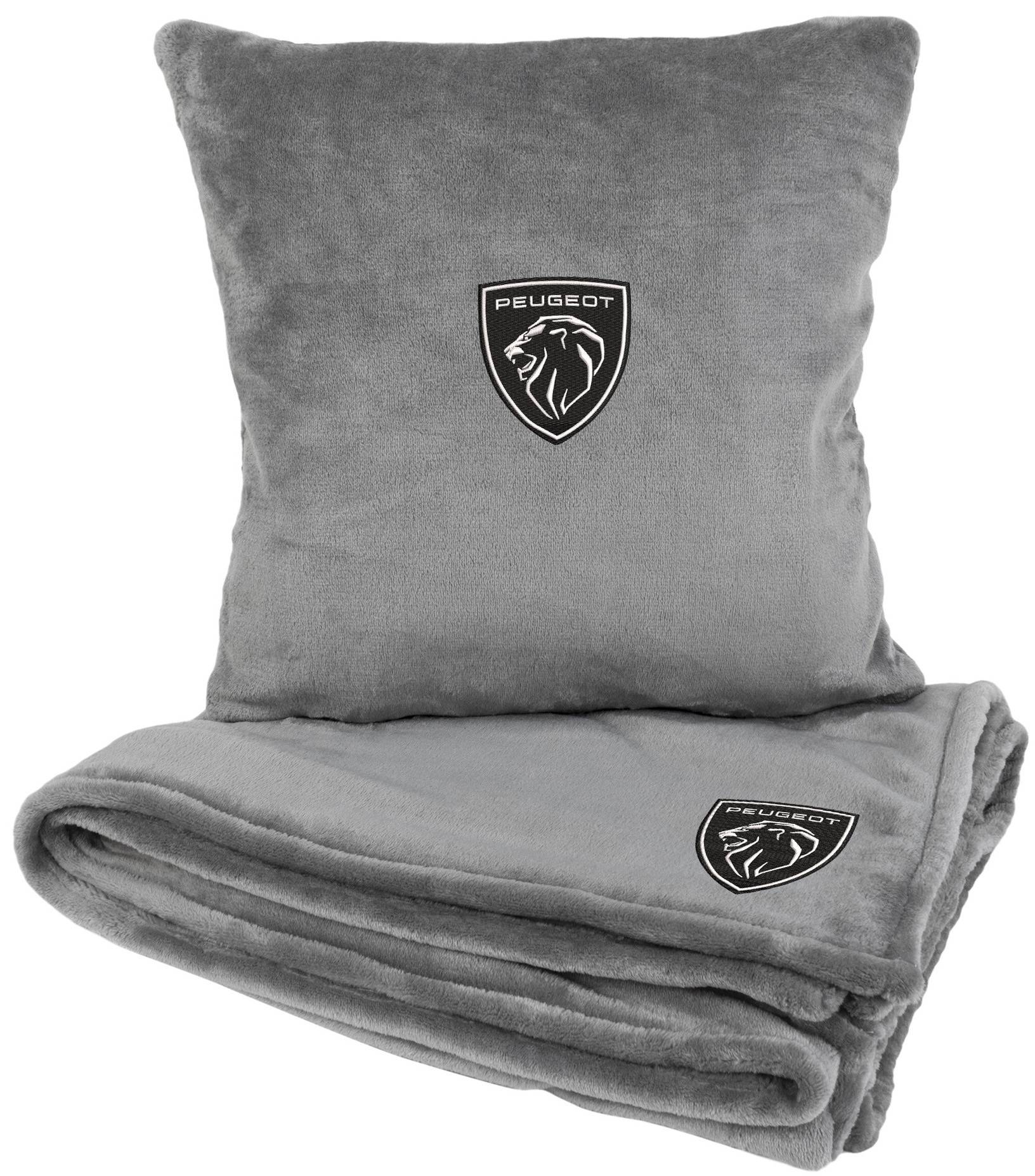 Набор плед + подушка в авто EVAtech из махры M для Peugeot серые MBLMPSMGV059 - Фото 1