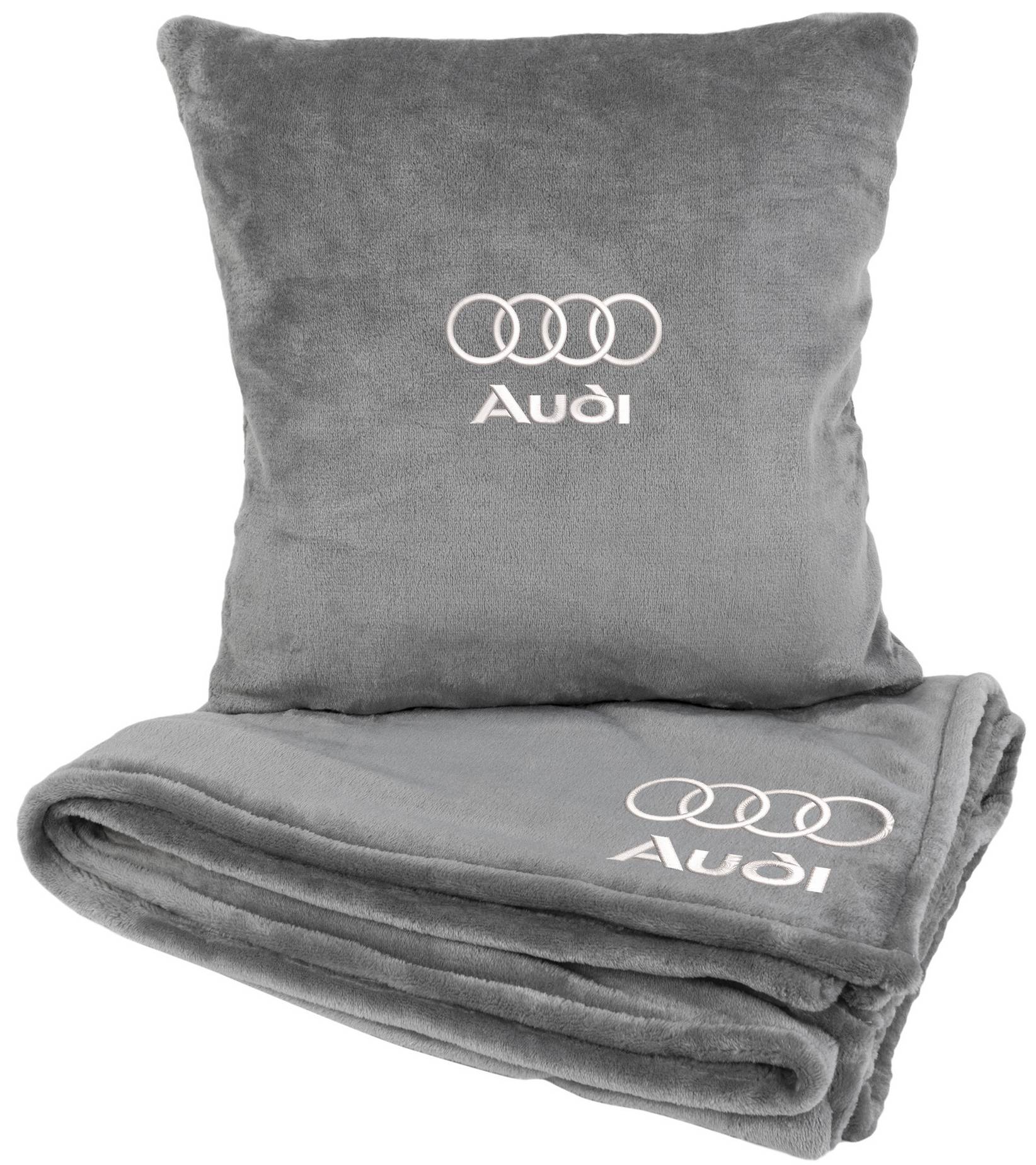 Набор плед + подушка в авто EVAtech из махры M для Audi серые MBLMPSMGV095 - Фото 1