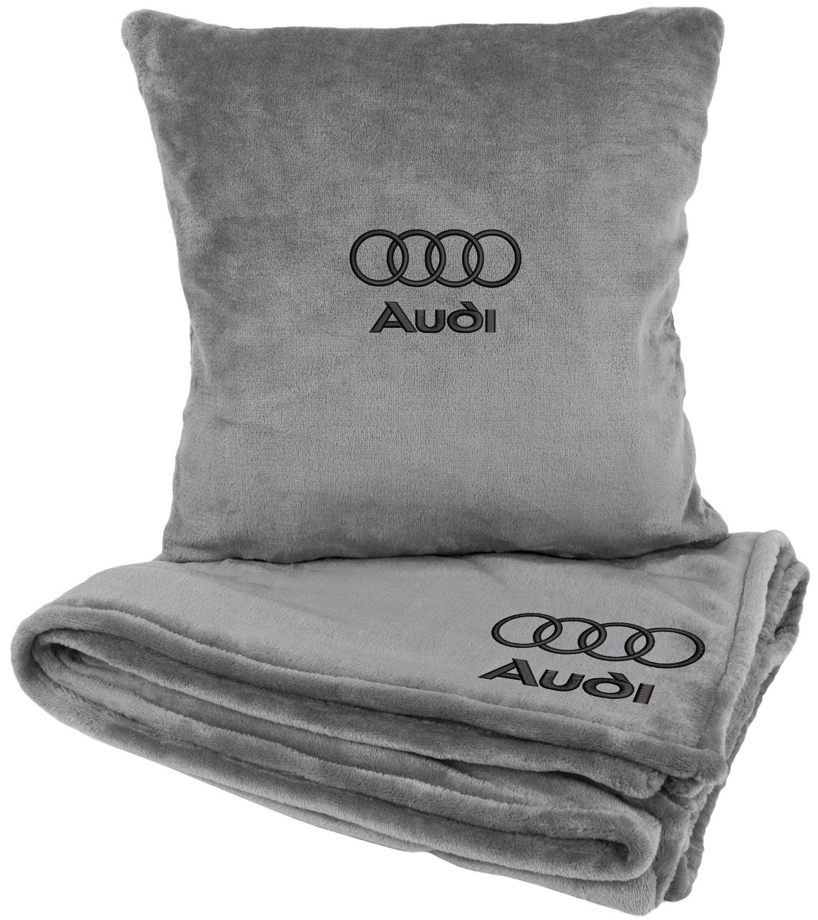 Набор плед + подушка в авто EVAtech из махры M для Audi серые MBLMPSMGV096 - Фото 1
