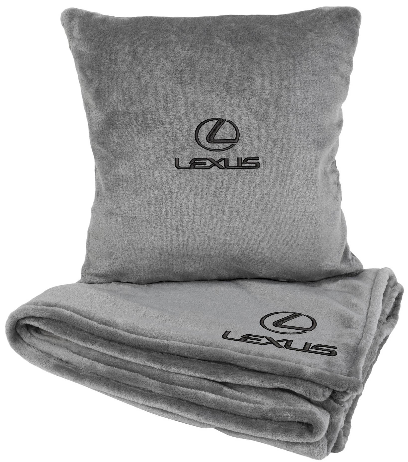 Набор плед + подушка в авто EVAtech из махры M для Lexus серые MBLMPSMGV114 - Фото 1