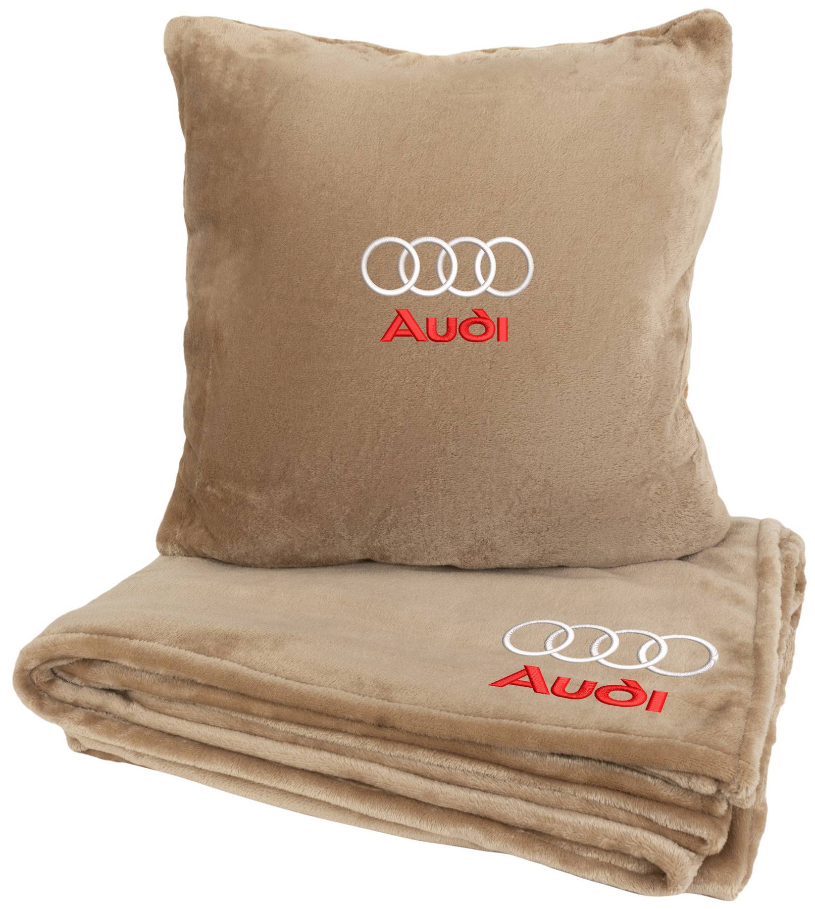 Набор плед + подушка в авто EVAtech из махры M для Audi бежевые MBLMPSMIV003 - Фото 1