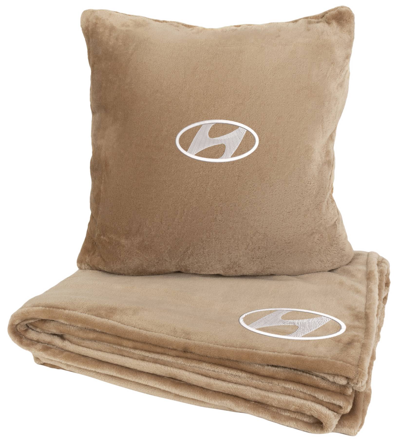 Набор плед + подушка в авто EVAtech из махры M для Hyundai бежевые MBLMPSMIV012 - Фото 1