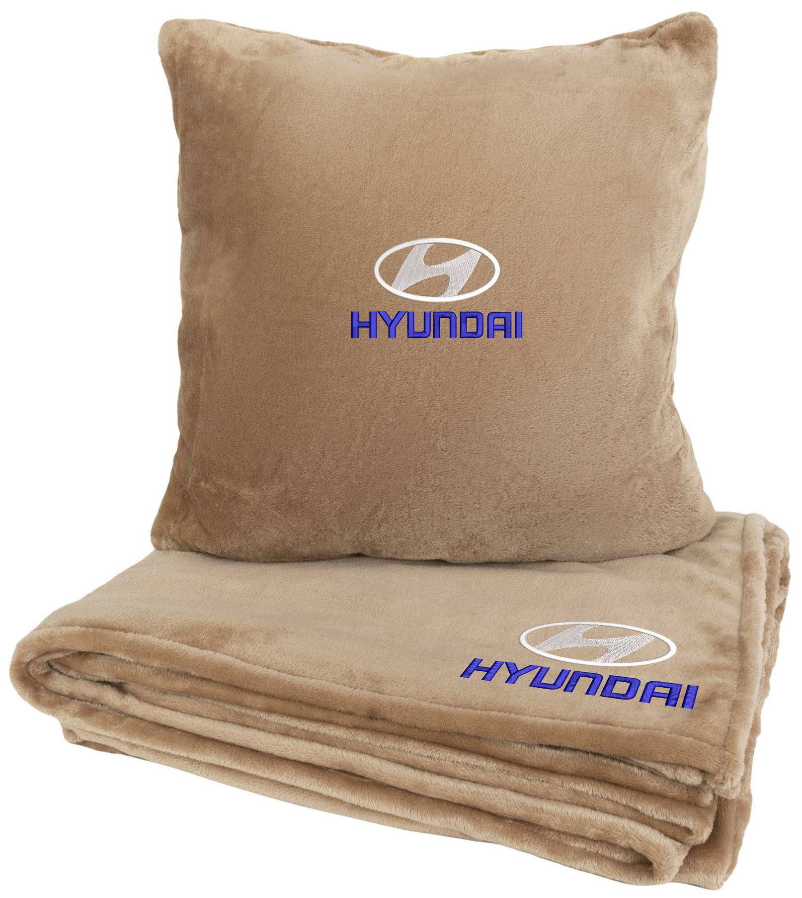 Набор плед + подушка в авто EVAtech из махры M для Hyundai бежевые MBLMPSMIV013 - Фото 1
