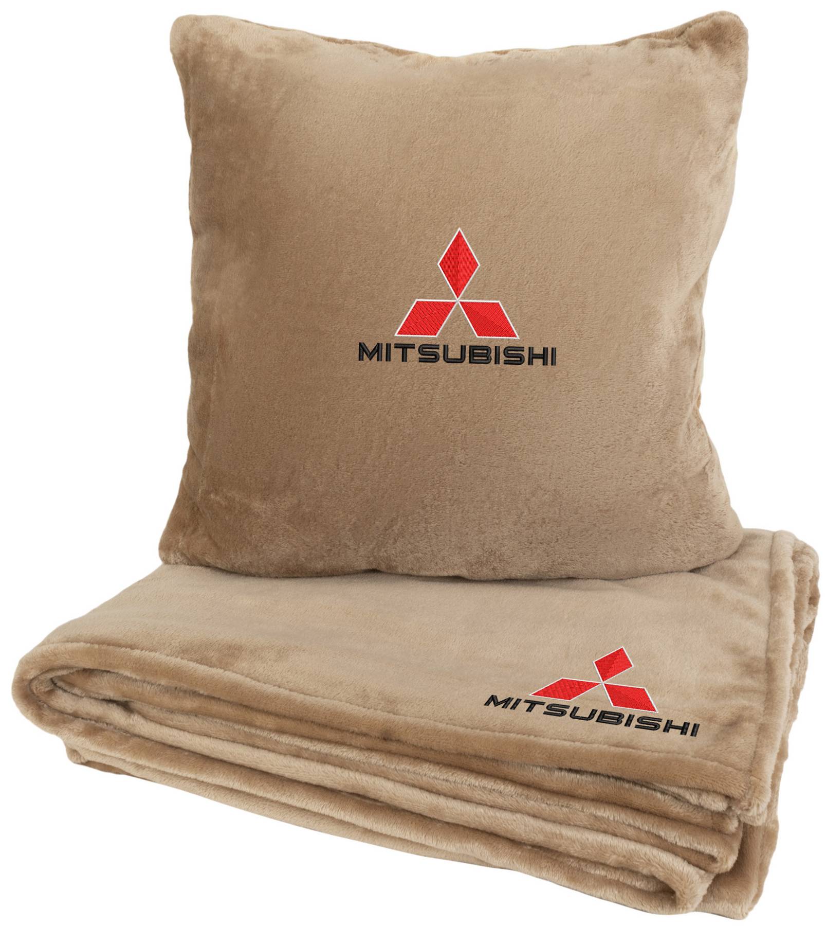 Набір плед + подушка в авто EVAtech із махри M для Mitsubishi бежеві MBLMPSMIV020 - Фото 1