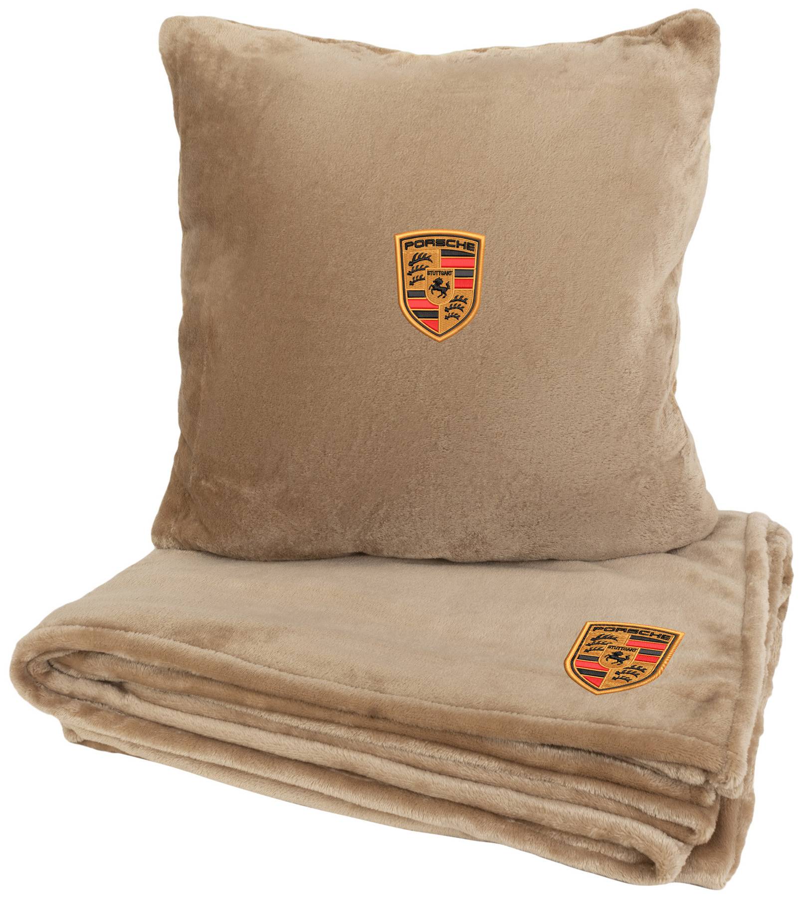 Набір плед + подушка в авто EVAtech із махри M для Porsche бежеві MBLMPSMIV024 - Фото 1