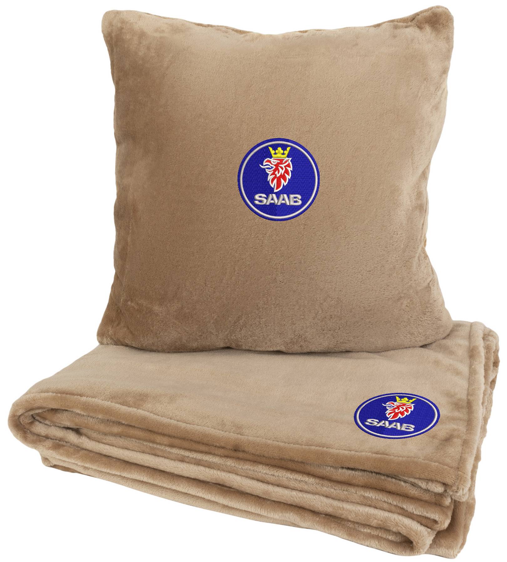 Набор плед + подушка в авто EVAtech из махры M для Saab бежевые MBLMPSMIV026 - Фото 1