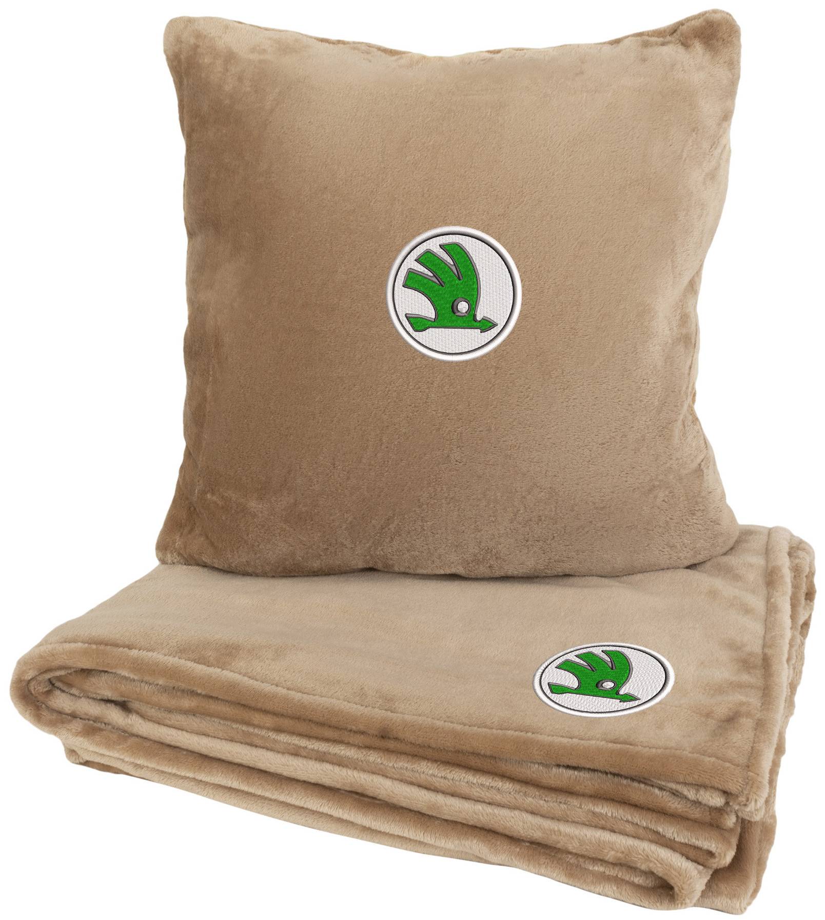 Набір плед + подушка в авто EVAtech із махри M для Skoda бежеві MBLMPSMIV028 - Фото 1