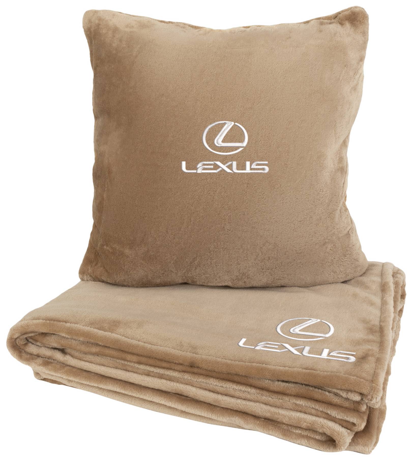 Набір плед + подушка в авто EVAtech із махри M для Lexus бежеві MBLMPSMIV035 - Фото 1