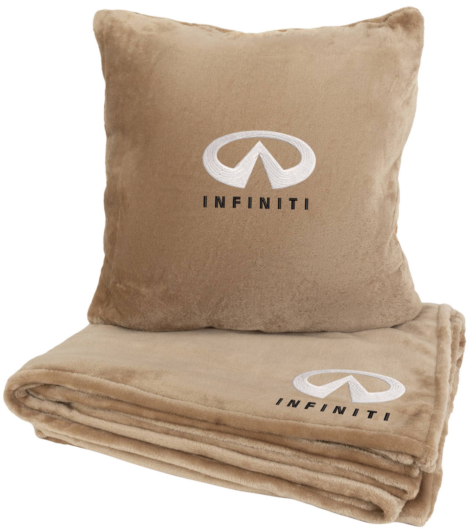 Набір плед + подушка в авто EVAtech із махри M для Infiniti бежеві MBLMPSMIV036 - Фото 1
