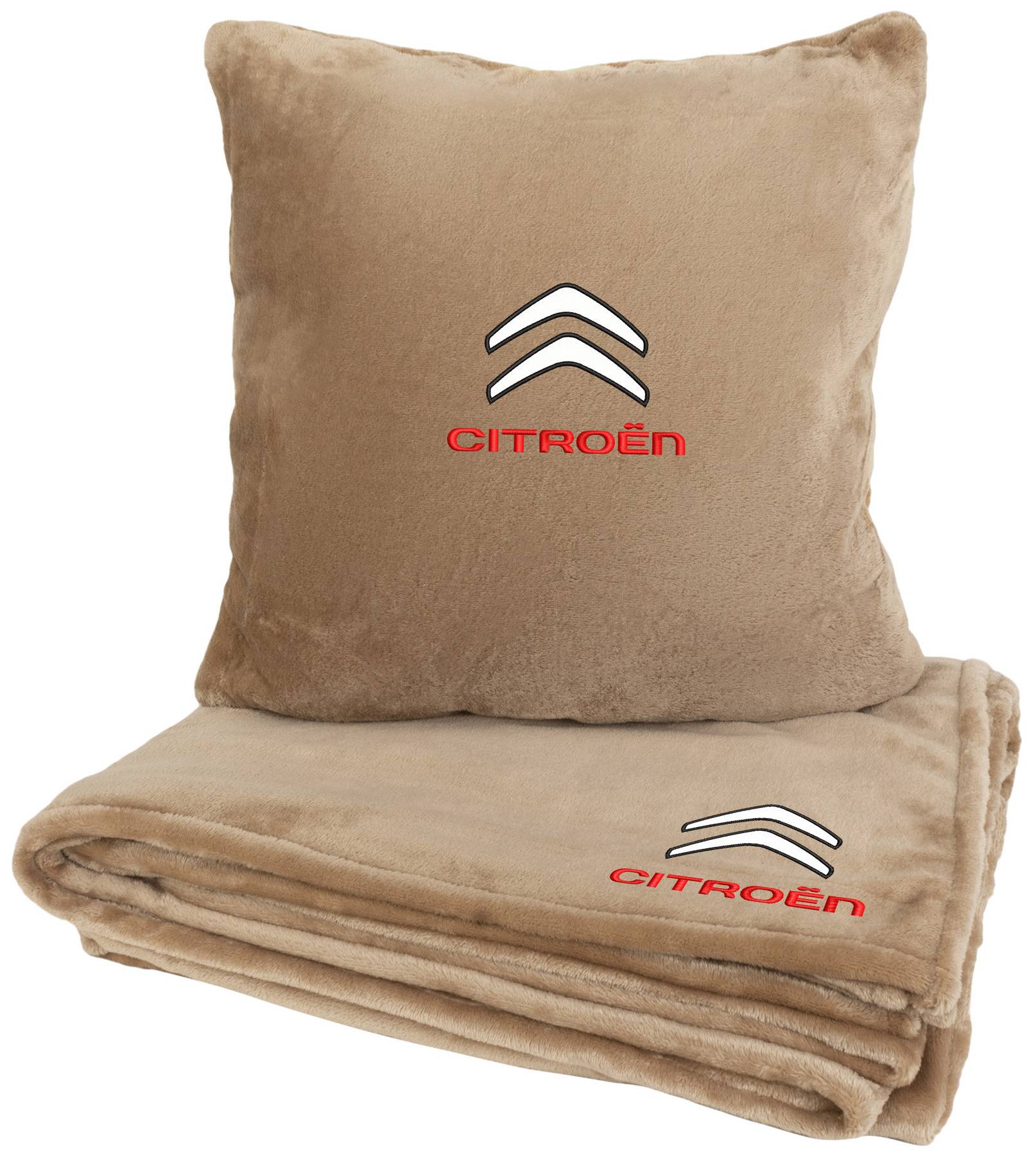 Набір плед + подушка в авто EVAtech із махри M для Citroen бежеві MBLMPSMIV037 - Фото 1