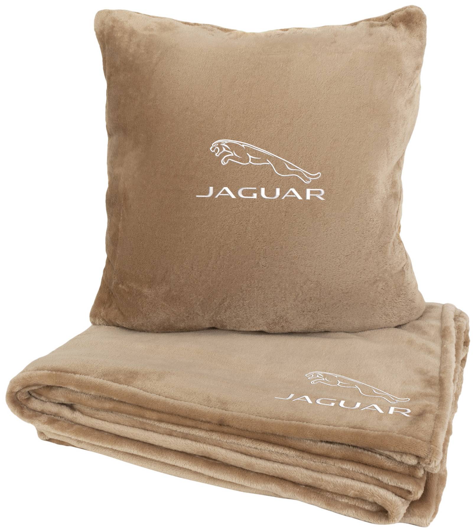 Набор плед + подушка в авто EVAtech из махры M для Jaguar бежевые MBLMPSMIV049 - Фото 1