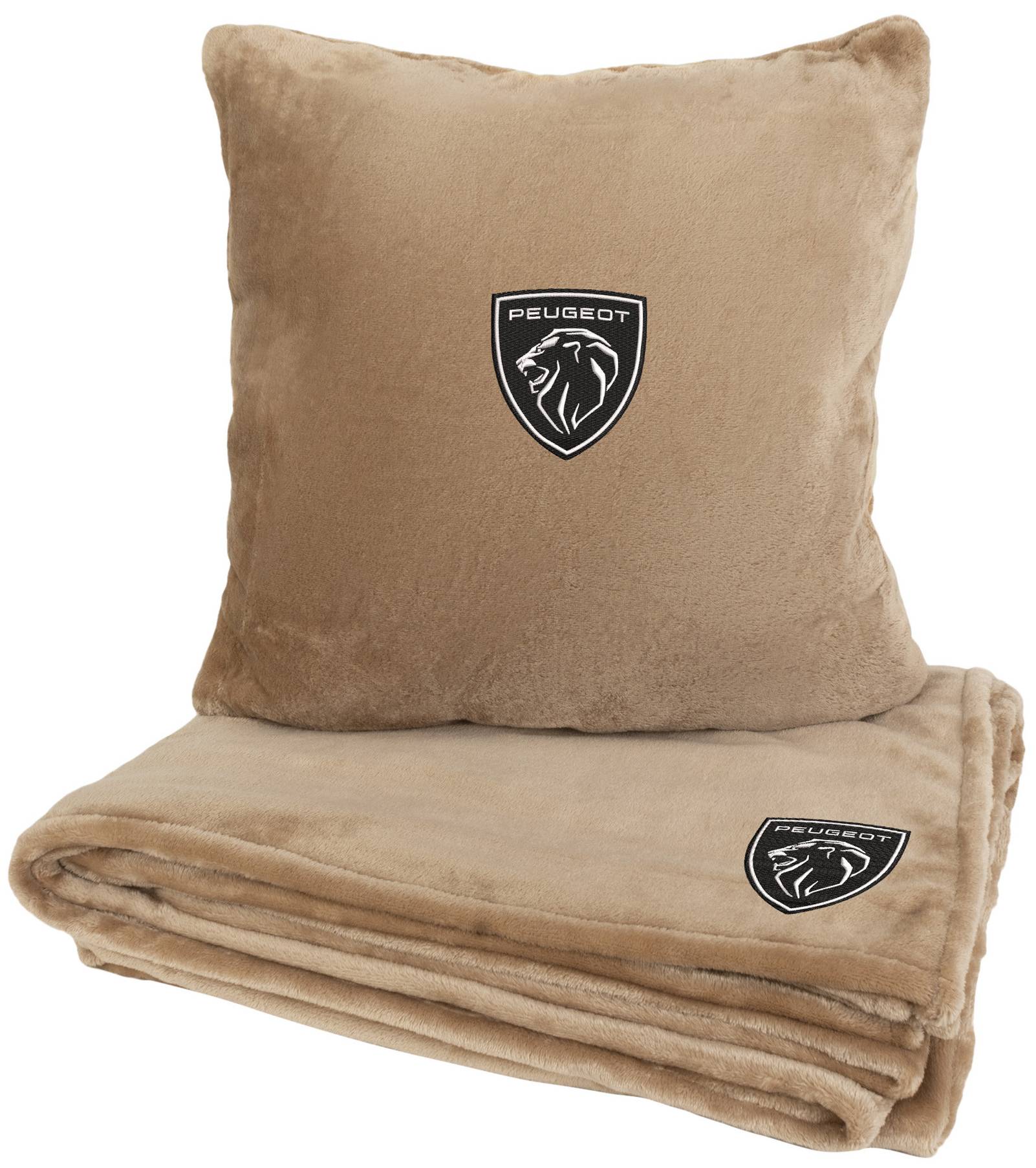 Набір плед + подушка в авто EVAtech із махри M для Peugeot бежеві MBLMPSMIV059 - Фото 1