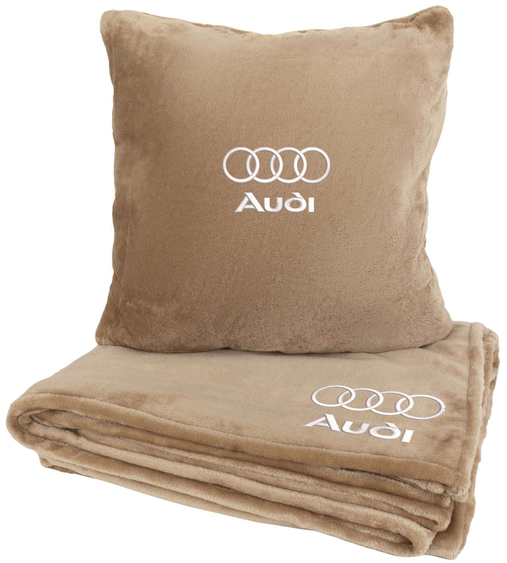 Набір плед + подушка в авто EVAtech із махри M для Audi бежеві MBLMPSMIV095 - Фото 1