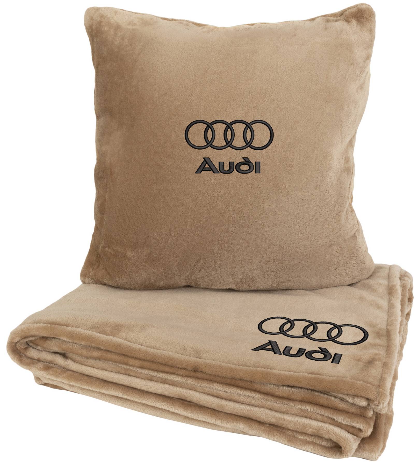 Набір плед + подушка в авто EVAtech із махри M для Audi бежеві MBLMPSMIV096 - Фото 1