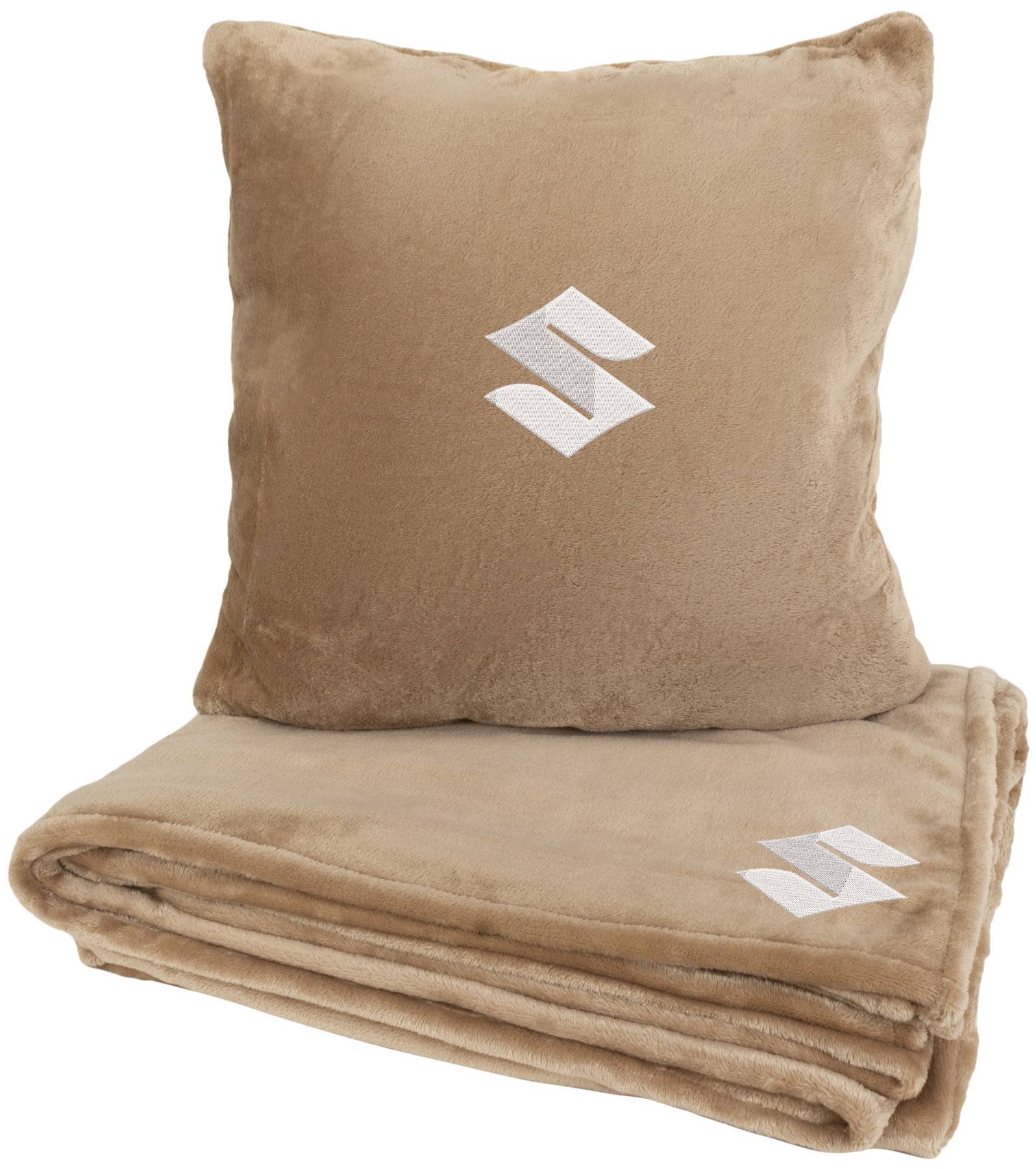 Набір плед + подушка в авто EVAtech із махри M для Suzuki бежеві MBLMPSMIV111 - Фото 1