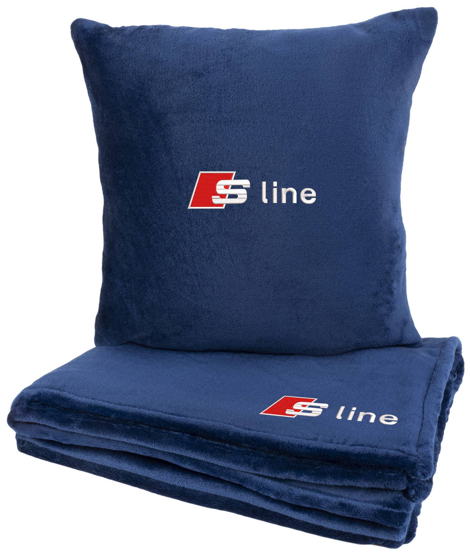 Набор плед + подушка в авто EVAtech из махры M для Audi S-Line синие MBLMPSMLV004 - Фото 1