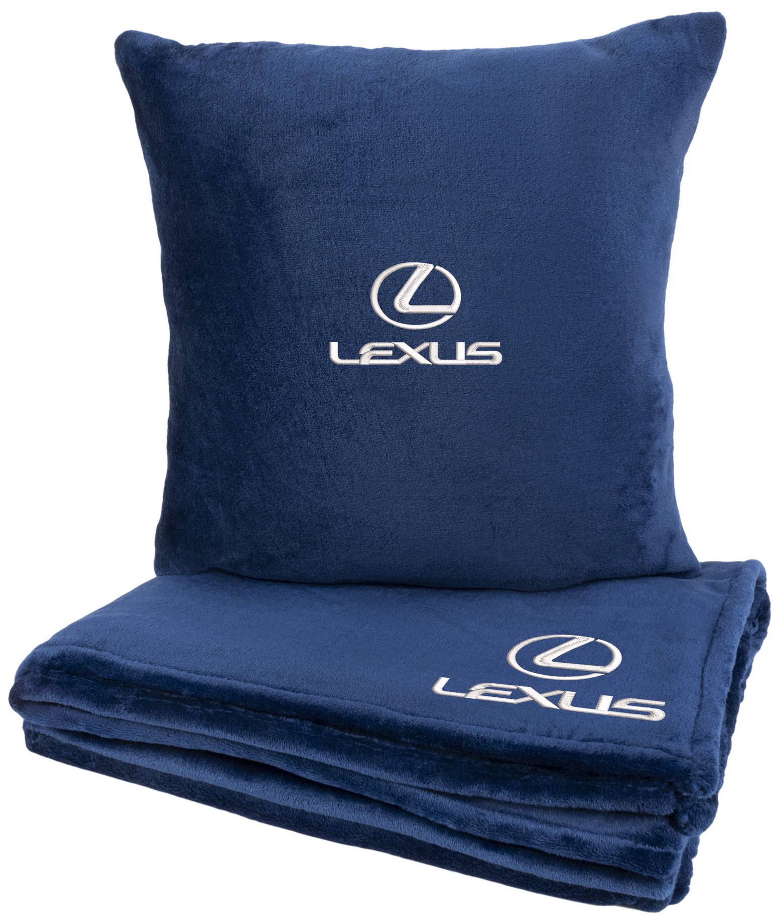 Набор плед + подушка в авто EVAtech из махры M для Lexus синие MBLMPSMLV035 - Фото 1