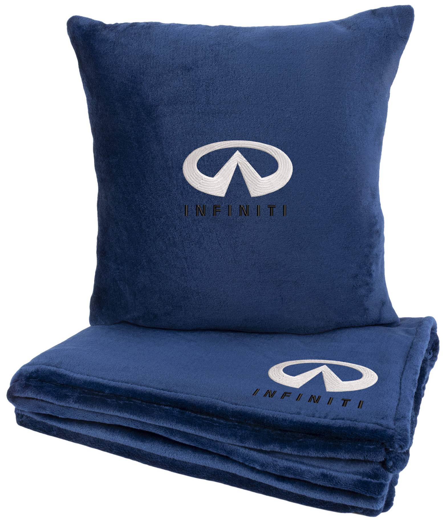 Набор плед + подушка в авто EVAtech из махры M для Infiniti синие MBLMPSMLV036 - Фото 1