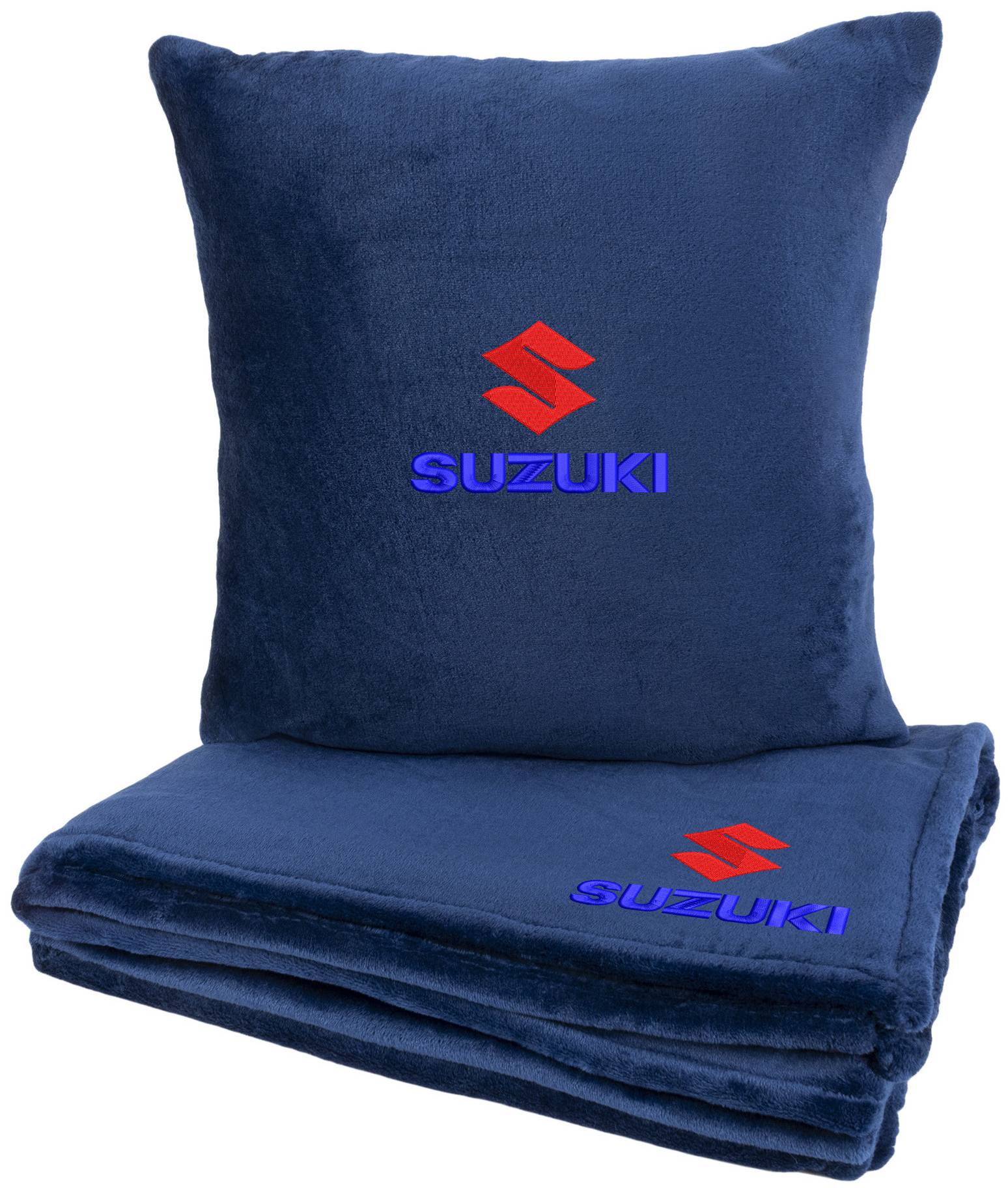 Набор плед + подушка в авто EVAtech из махры M для Suzuki синие MBLMPSMLV044 - Фото 1