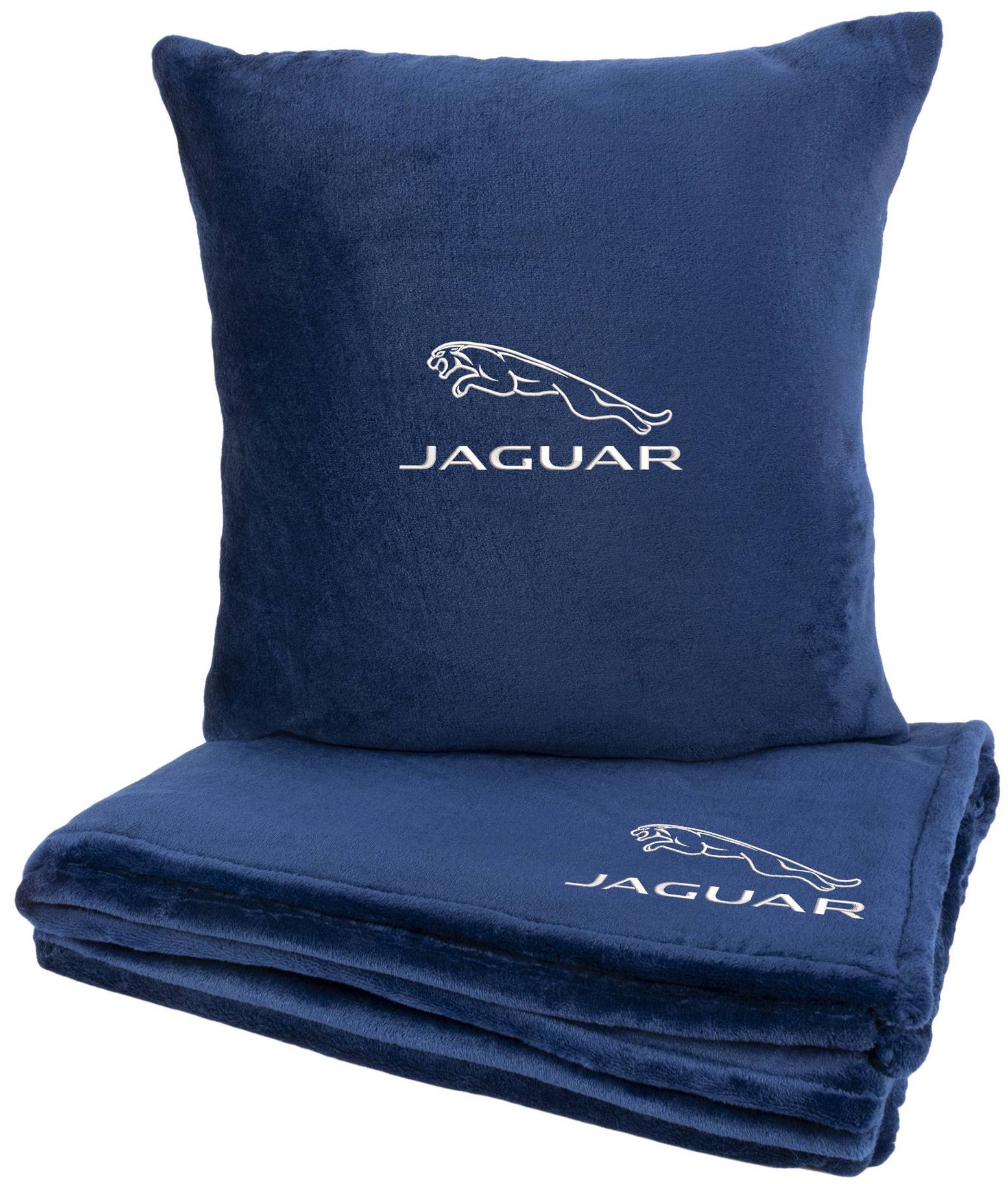 Набор плед + подушка в авто EVAtech из махры M для Jaguar синие MBLMPSMLV049 - Фото 1