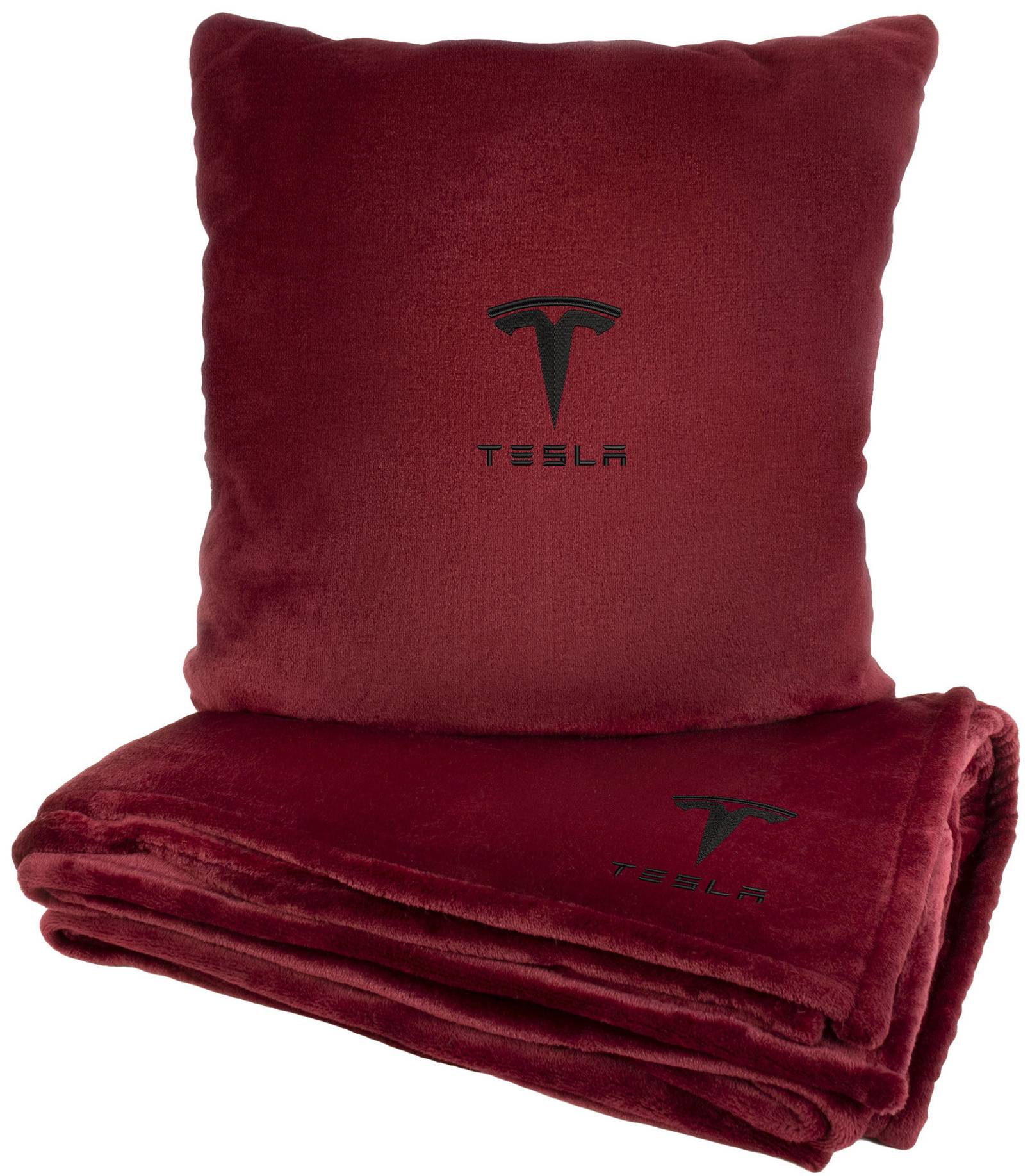 Набір плед + подушка в авто EVAtech M для Tesla червоні MBLMPSMRV042 - Фото 1