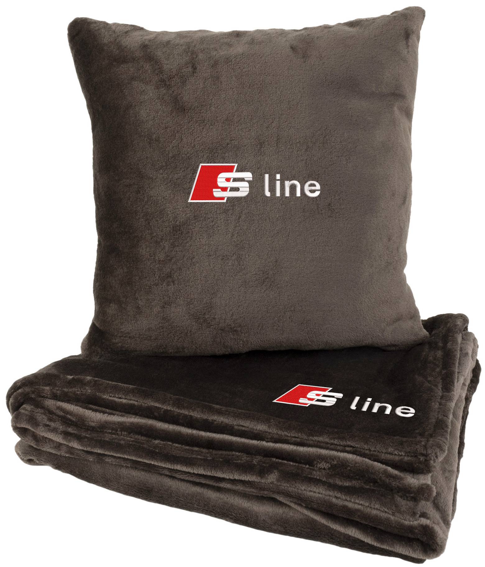 Набір плед + подушка в авто EVAtech M для Audi S-Line коричневі MBLMPSMZV004 - Фото 1