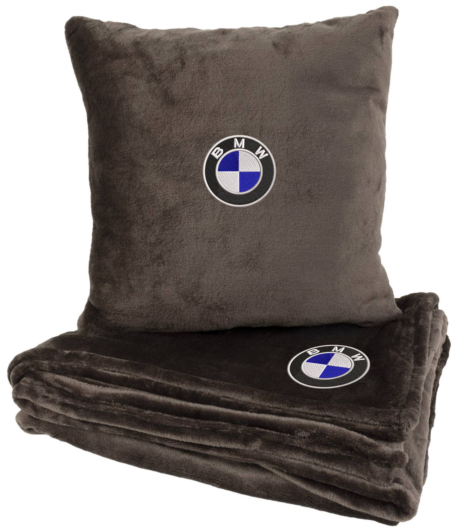 Набір плед + подушка в авто EVAtech M для BMW коричневі MBLMPSMZV005 - Фото 1