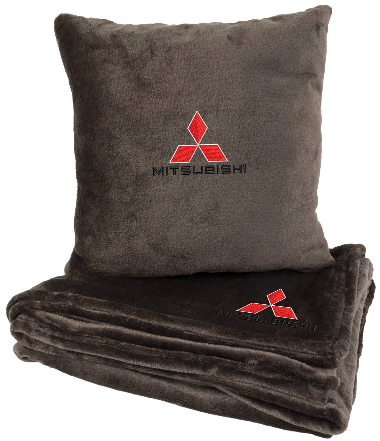 Набір плед + подушка в авто EVAtech M для Mitsubishi коричневі MBLMPSMZV020 - Фото 1