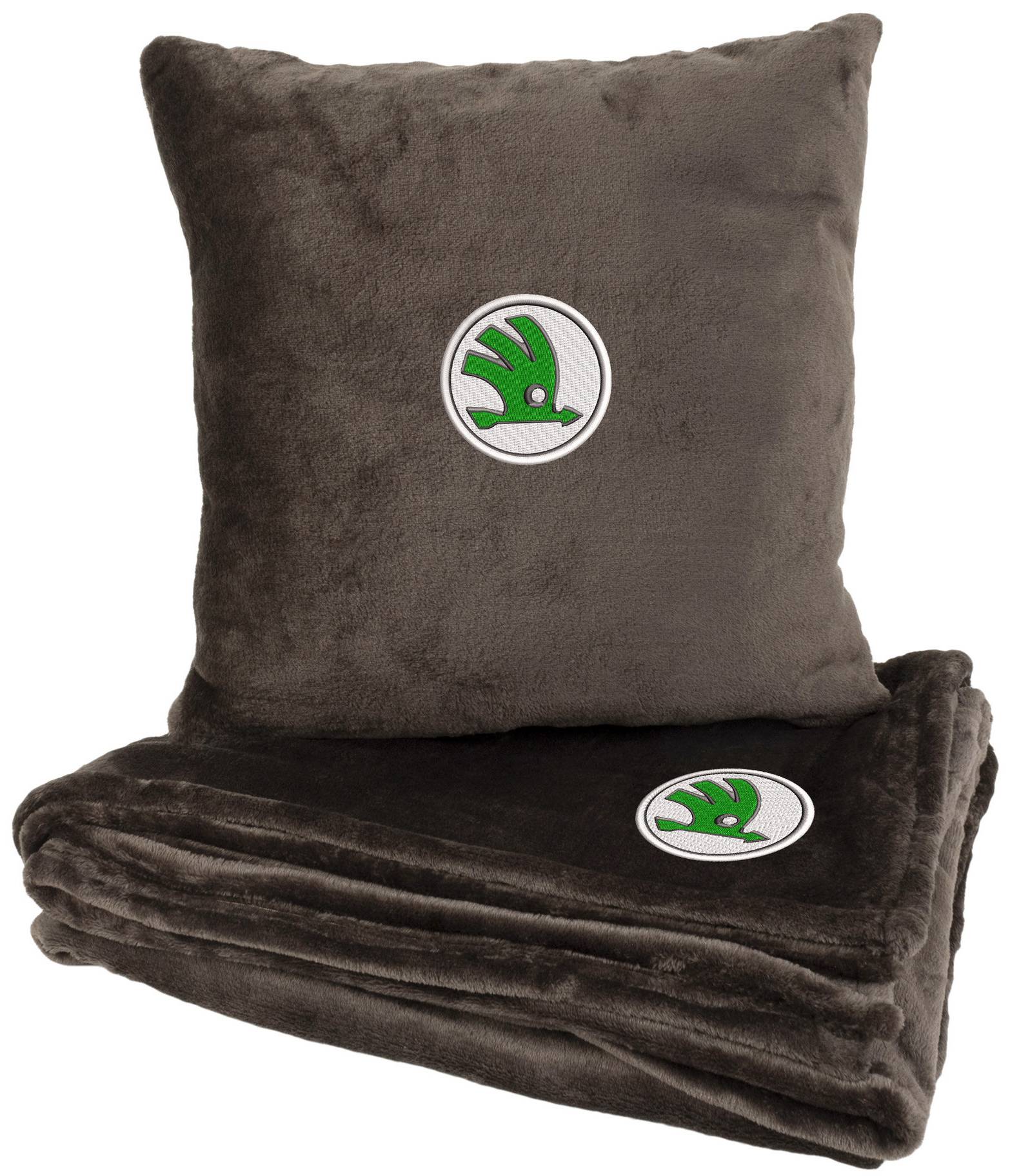 Набір плед + подушка в авто EVAtech M для Skoda коричневі MBLMPSMZV028 - Фото 1