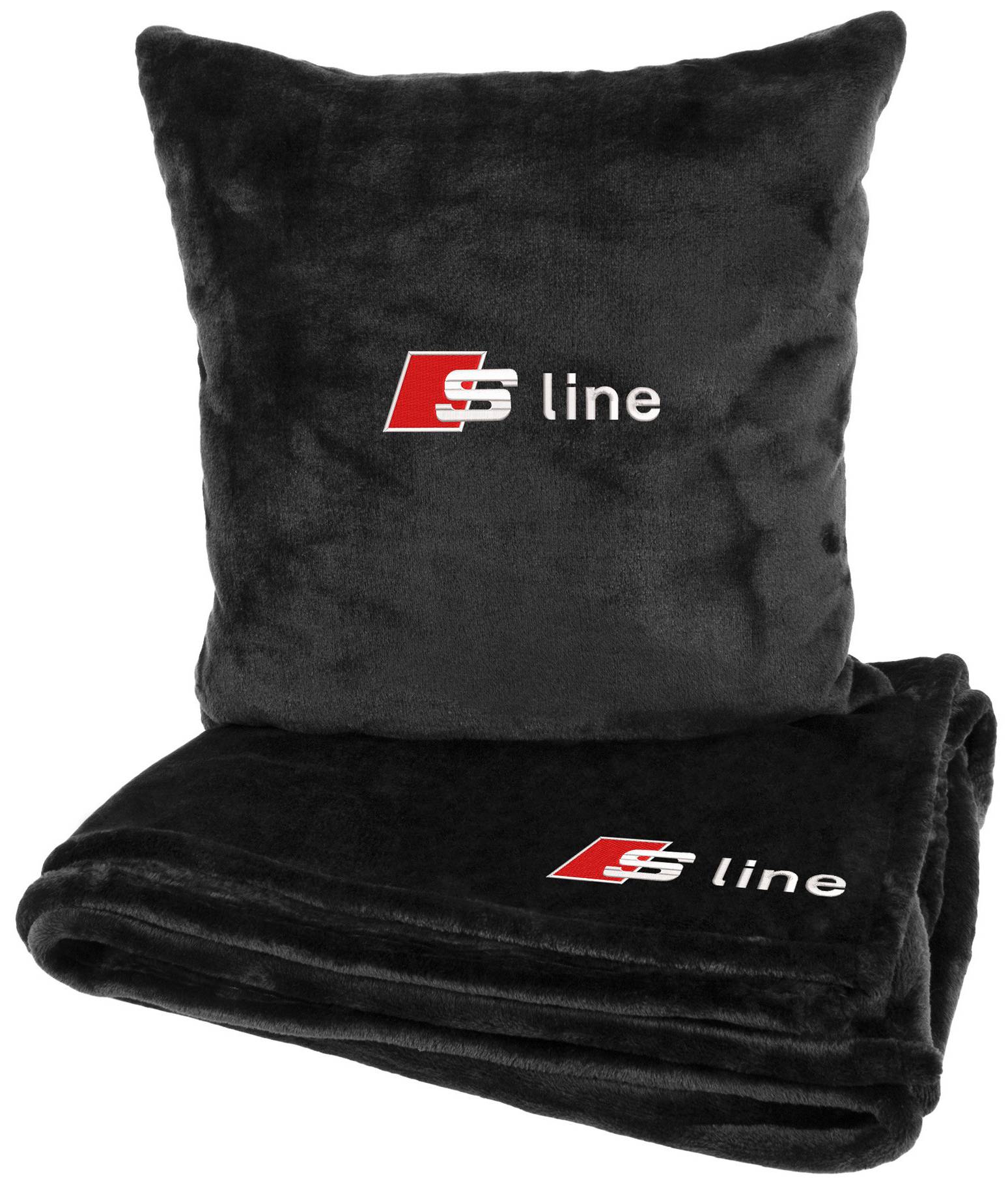 Набір плед + подушка в авто EVAtech S для Audi S-Line чорні MBLMPSSBV004 - Фото 1