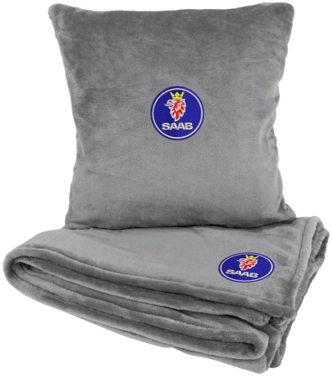 Набор плед + подушка в авто EVAtech из махры S для Saab Серые (MBLMPSSGV026) - Фото 1
