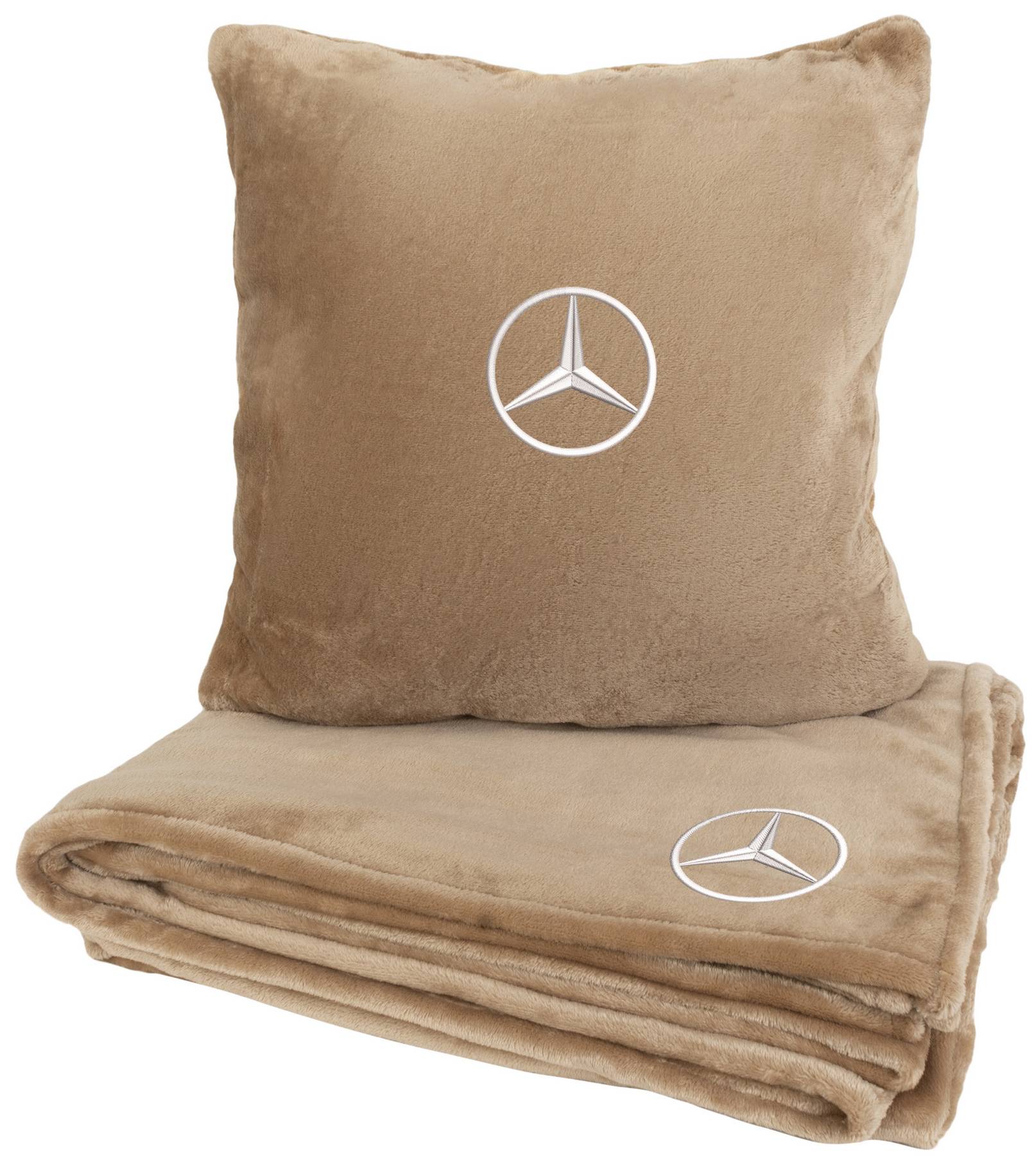 Набір плед + подушка в авто EVAtech S для Mercedes-Benz бежеві MBLMPSSIV016 - Фото 1