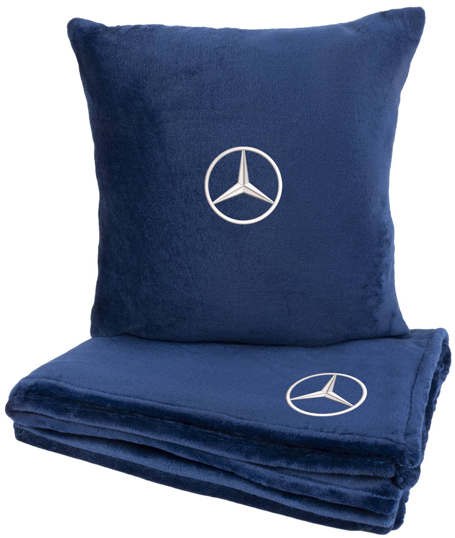 Набір плед + подушка в авто EVAtech S для Mercedes-Benz сині MBLMPSSLV016 - Фото 1