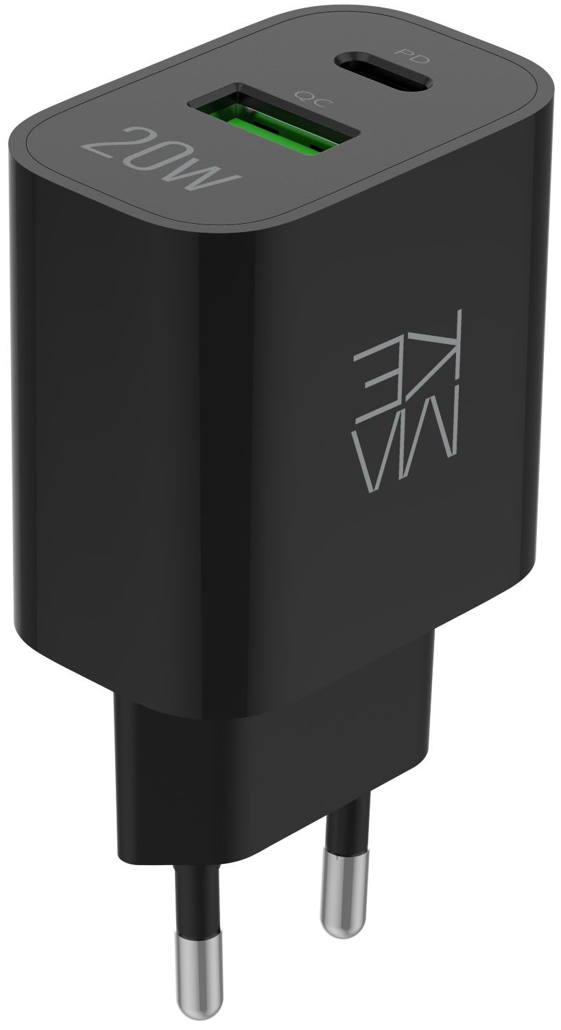Сетевое зарядное устройство MAKE 20W PD + QC3.0 Black (MCW-2021BK) - Фото 1