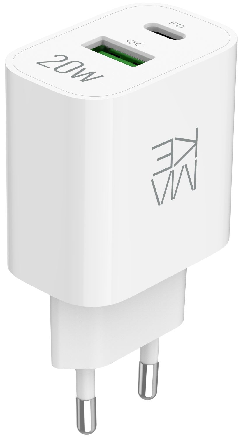 Сетевое зарядное устройство MAKE 20W PD + QC3.0 White (MCW-2021WH) - Фото 1