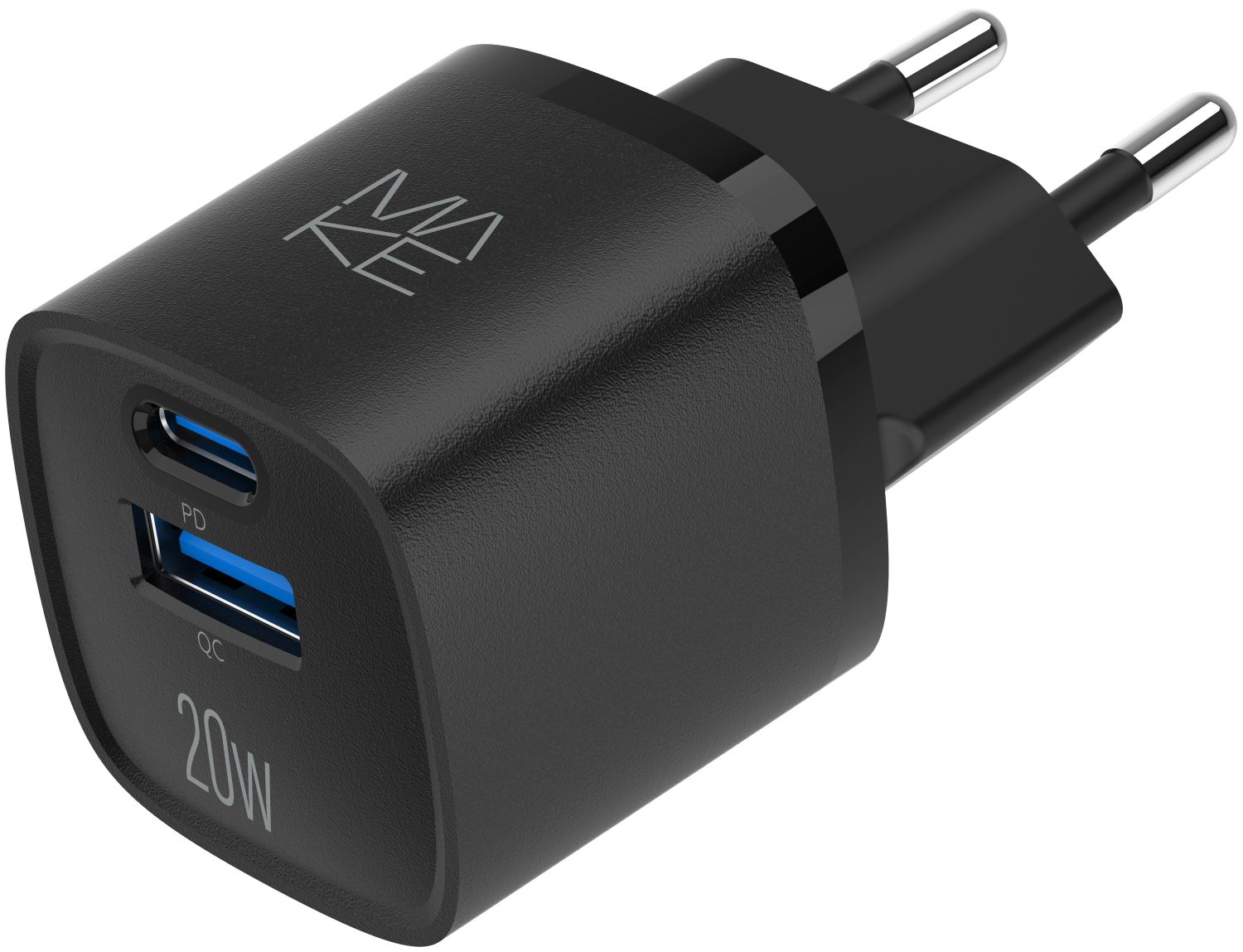 Сетевое зарядное устройство MAKE 20W GaN PD + QC3.0 Black (MCW-2022GBK) - Фото 1