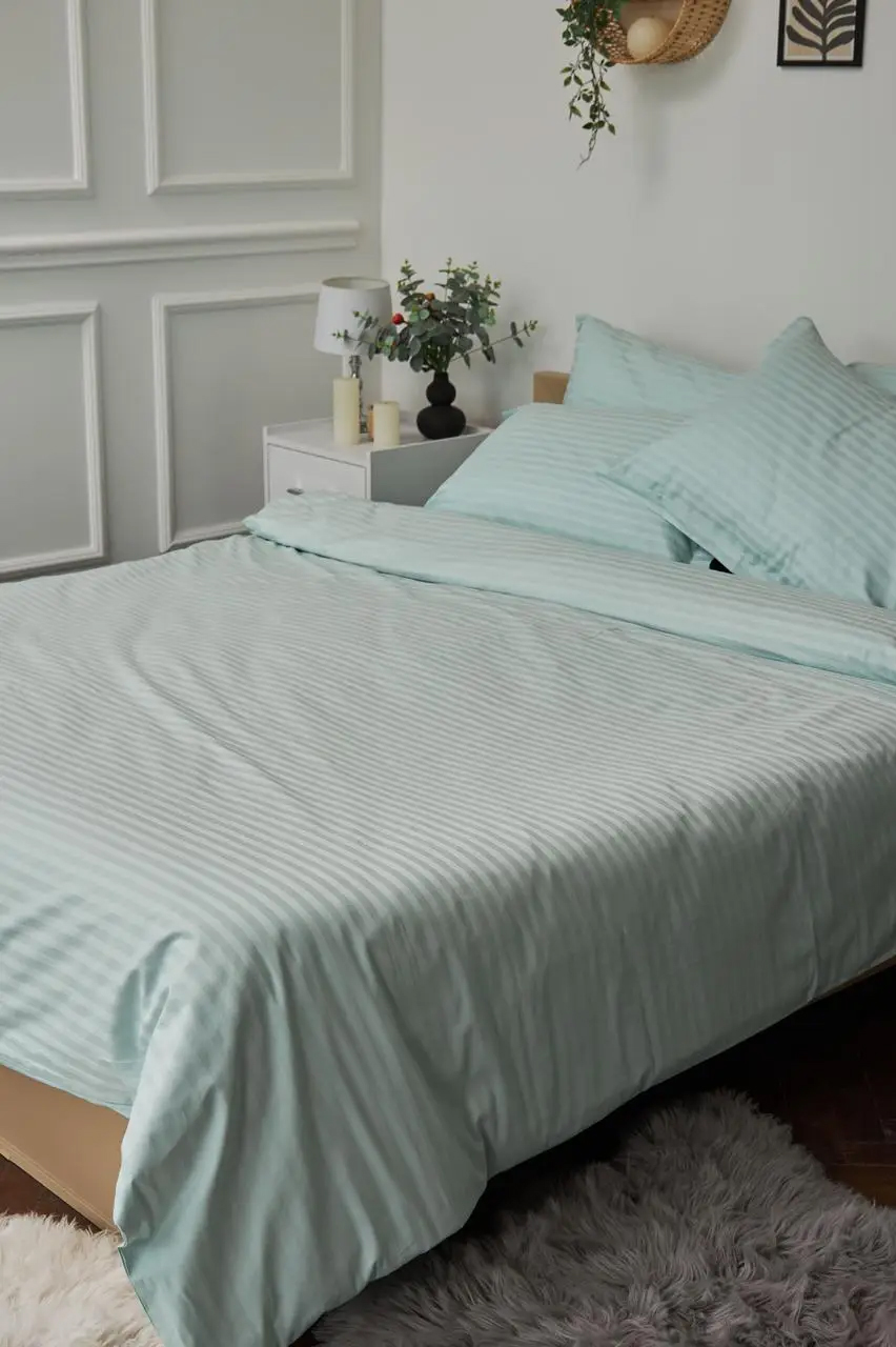 Пододеяльник двуспальный евро Moon&Star Satin Stripe Stripe Mint King Size 220x240 см (MS-870000439) - Фото 1