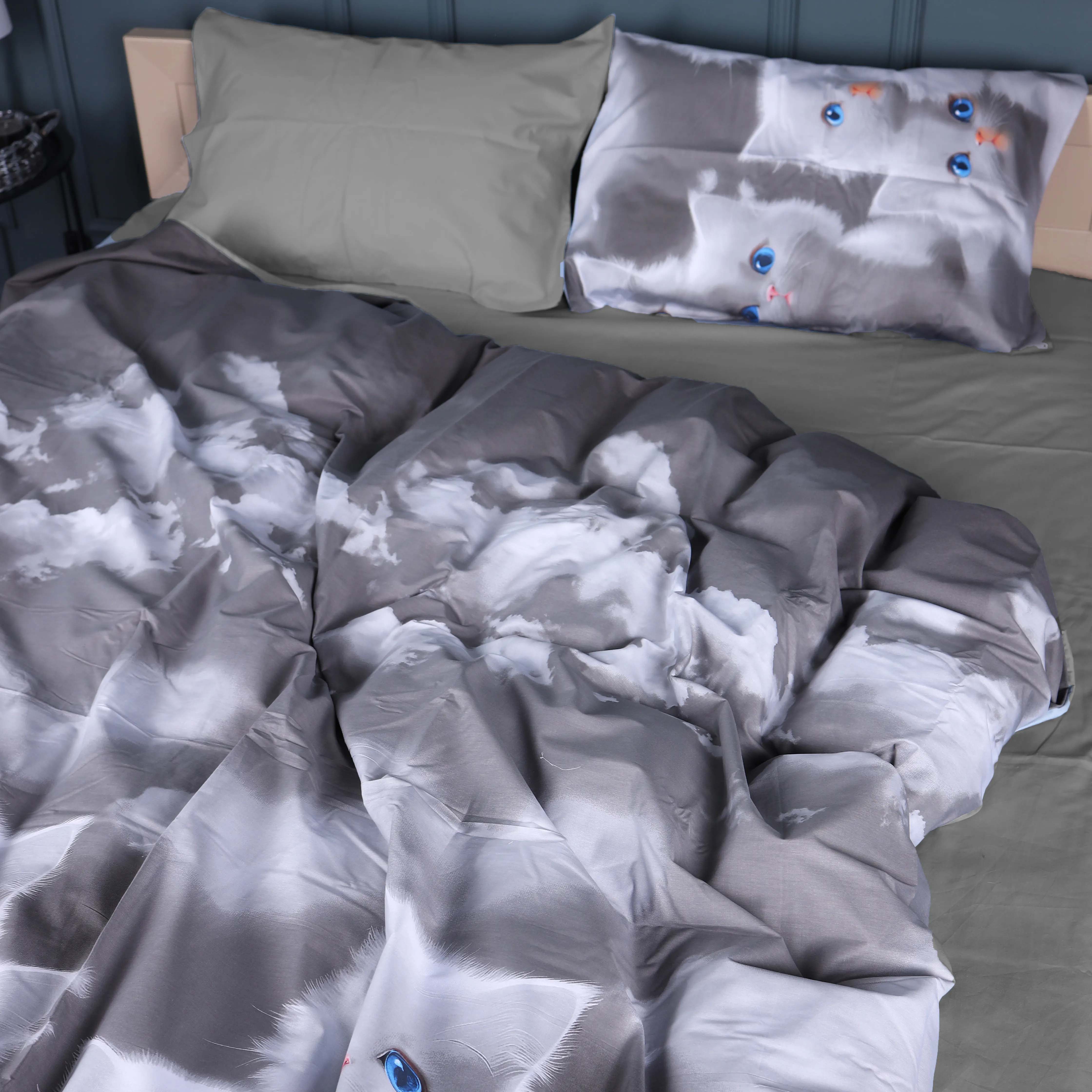 Комплект постельного белья MirSon 143х210 см 22-1402 Silvery Cats Сатин (2200010567168)