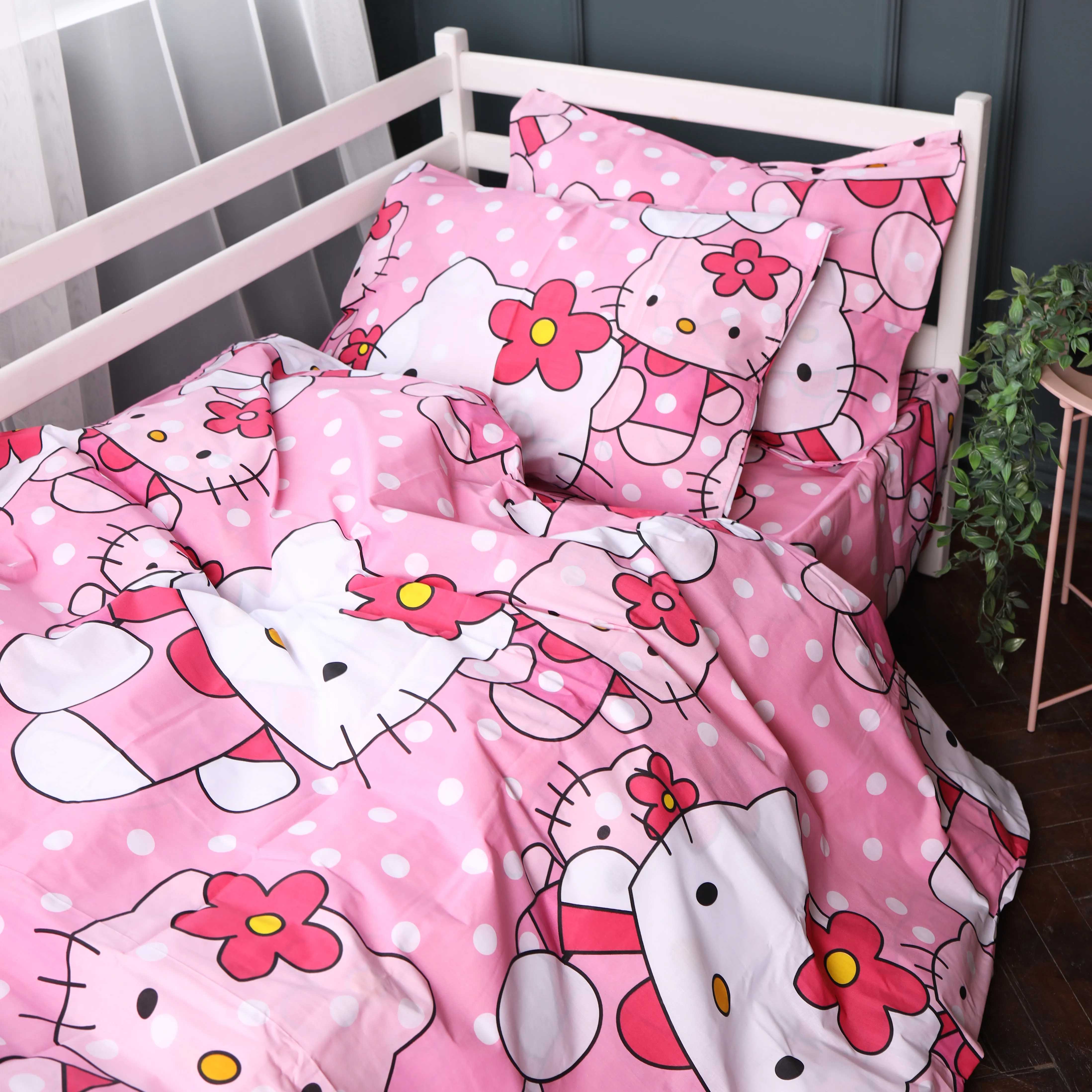 Комплект постільної білизни MirSon 143х210 см Kids Time 17-0864 Hello Kitty Pink Бязь (2200011863115) - Фото 1