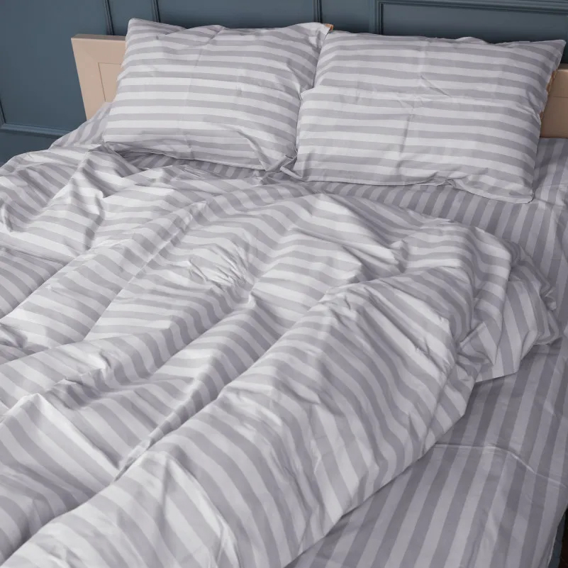 Комплект постільної білизни MirSon 143 x 210 17-0600 Stripe White Gray Бязь (2200008048075) - Фото 1