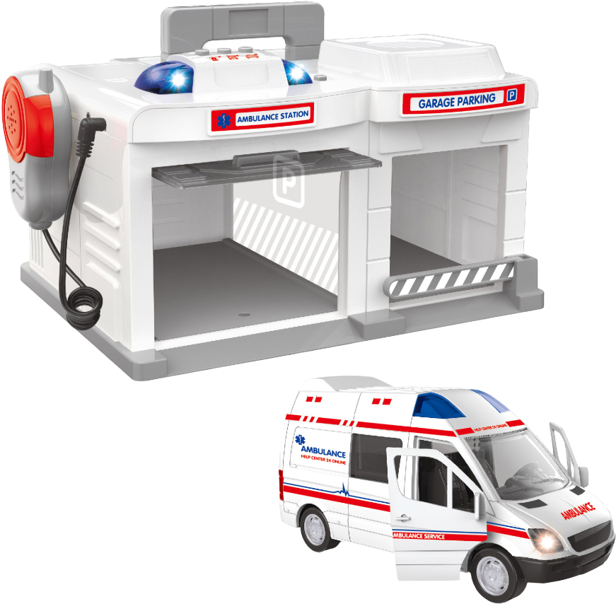 Игровой набор CHENGMEI TOYS гараж с металлической машинкой скорая помощь (свет, звук) (CLM-557) - Фото 1